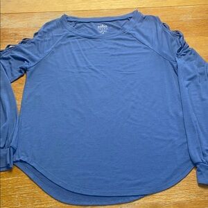 Soho Blue Puff Sleeve Blouse Relaxed Fit